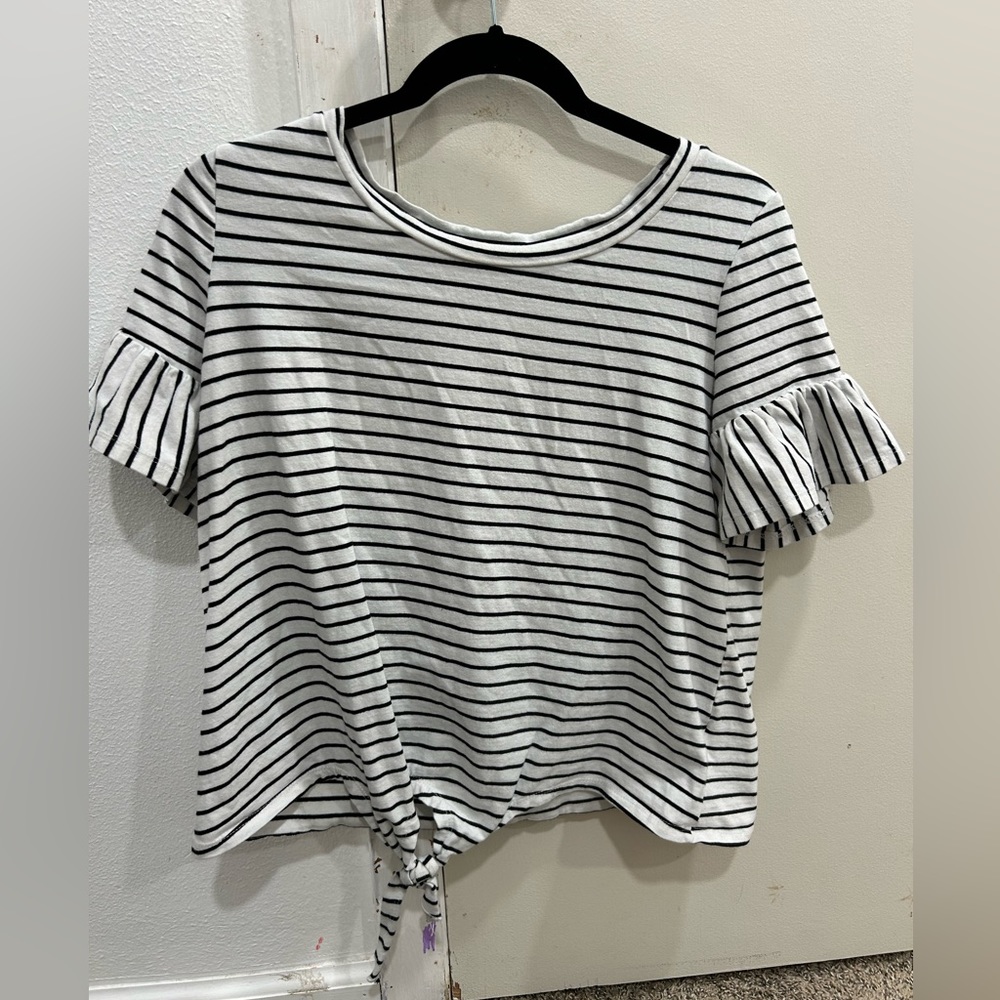 H&M Women's White and Black Striped Blouse, Large